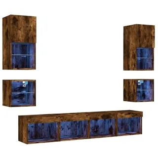 vidaXL 8-tlg. Wohnwand mit LED-Beleuchtung Räuchereiche Holzwerkstoff - Braun