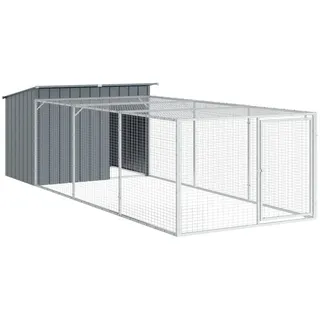 vidaXL Hundehütte mit Auslauf Anthrazit 153x396x110cm Verzinkter Stahl