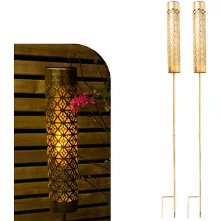 Gadgy Solar Gartenfackeln mit Beweglichem Flammeneffekt – 2er Set LED Fackel Solarleuchten aus Metall – Wetterfeste Gartenbeleuchtung & Deko für Außenbereich, Terrasse & Balkon