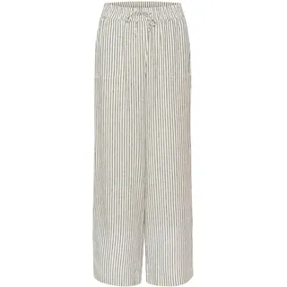 Marlene-Hose KAFFE "Damen Hose KAmilia", Damen, Gr. 40, N-Gr, weiß (chalk, schwarz stripe), Obermaterial: 70% Viskose CV. 30% Leinen LI., Hosen Marlene-Hose