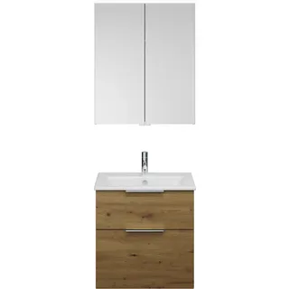 burgbad Eqio Set, bestehend aus Spiegelschrank, Keramik-Waschtisch Slim und Waschtischunterschrank, Breite 650mm, SHCP062F5662C0001G0146, Farbe: Eiche Dekor Urban / Eiche Dekor Urban, Griff Chrom