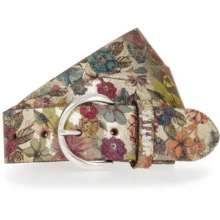 Ledergürtel MUSTANG, Damen, Gr. 85, bunt (gold, multicolor), Rindsleder, geblümt, mehrfarbig, Gürtel Ledergürtel, Florales oder Animal-Design, 4 cm breit