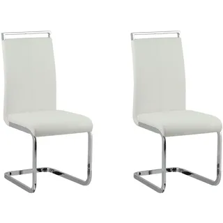 BELIANI Freischwinger Stuhl 2er Set Weiß Kunstleder mit Lehne Griff Metallgestell Modernes Design Wohnküche Arbeits-, Ess- und Wohnzimmer - Weiß
