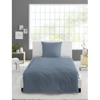 BIERBAUM Bettwäsche 3000, Seersucker Uni, Designed in Germany, Blau 29, 135x200 + 80x80 cm