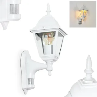 HOFSTEIN Außenwandleuchte Naofe, Außenwandlampe mit Bewegungsmelder aus Metall/Glas in Weiß/Klar, moderne Wandleuchte im Retro/Vintage/Landhaus-Design, E27, IP44, Eingangsbereich, Haustür, Hof