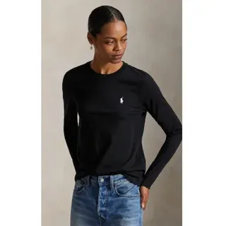 Polo Ralph Lauren für Damen. 211B14604004 Classic Fit T-Shirt aus schwarzem Baumwollstrick (L), Lässig, Baumwolle, Langarm