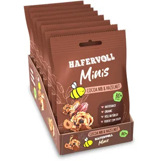 HAFERVOLL Minis Cacoa Nib & Hazelnut 8x 65g - Bio-zertifiziert, mit Honig ohne Zusatz von Zucker, perfekt zum Teilen