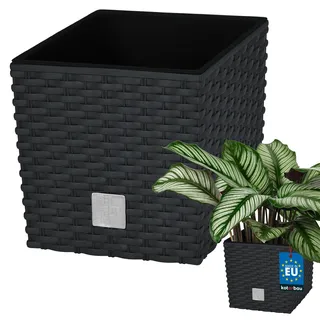 KOTARBAU® Blumentopf mit Einsatz 22x22 cm, Rattanoptik, Kunststoff | Pflanzkübel groß außen, Übertopf 9,8 L mit Innentopf, für Drinnen & Draußen, Terrassendeko, Blumentöpfe, Anthrazit