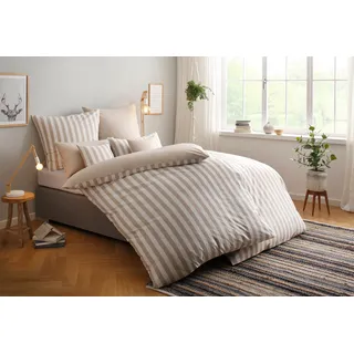 OTTO home Greta Gestreift Baumwolle Beige 135 x 200 cm + 2 x 80 x 80 cm