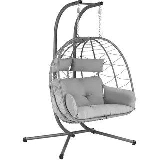 HinHocker Hängesessel für 2 Personen mit Gestell, Grau, XXL Hängeschaukel Indoor und Outdoor - Grau
