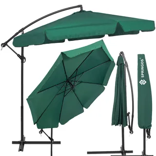Springos® Premium Sonnenschirm XXL Ø 350 cm Ampelschirm mit Kurbel inkl. Hülle | Wasserdicht drehbare Gartenschirm Sonnenschutz Terrasse Garten - Grün