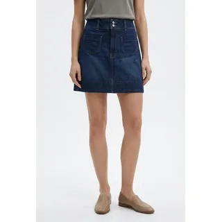 Minirock BOSS ORANGE "MINI SKIRT 1.0 Premium Damenmode", Damen, Gr. 34, dunkelblau 405, Web, Obermaterial: 53% Baumwolle, 34% Lyocell, 13% sonstige Fasern, unifarben, kurz, Röcke Minirock, im 70s Look, mit hohem Bund