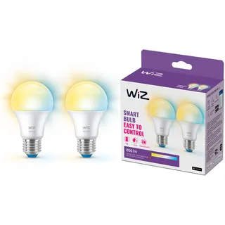 WiZ E27 smarte LED Lampe - 60W E27 Ersatz, 2er-Pack, klassischer Stil mit Weißschattierungen, WLAN/Bluetooth, Sprach- / App-Steuerung, funktioniert mit Google Home, Alexa und HomeKit