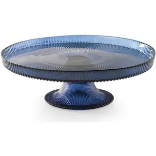 H&H Etagere mit Fuß Seashell Wall Ø 21 cm aus farbigem Glas in Blau – eleganter Servierständer oder Tafelaufsatz – Marine-Stil