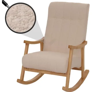 Schaukelstuhl HWC-K10, Relaxsessel, Holz Stoff/Textil Bouclé (450g/m2) beige, Gestell natur - Beige