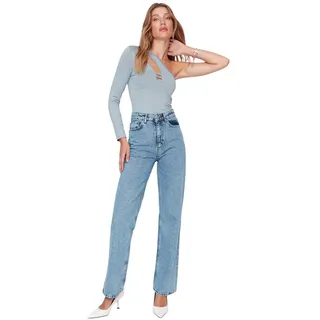 TRENDYOL Damen Trendyol Men's High Waisted Wide Leg Jeans, Blau, 38 EU