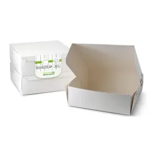 Greenbox Torten-Kartons L, weiß, Faltbare Kuchenbox aus recycelbarem Material, 1 Karton = 100 Stück, Maße: 30,5 x 30,5 x 10,2 cm