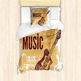 ABAKUHAUS Rockmusik Bettbezug Set für Einzelbetten, Vintage Sketch Art, Milbensicher Allergiker geeignet mit Kissenbezug, Blasser Kaffee Braun - Braun