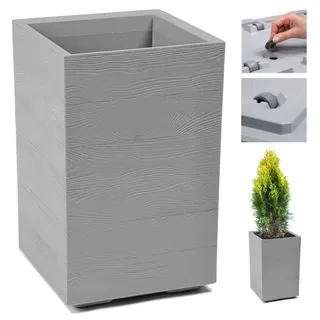 Lamela Karo Blumenkübel Holzoptik Grau mit Rollen