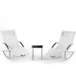 GarveeHome 3-Teiliges Outdoor-Lounge-Set Mit 2 Liegen Und 1 Couchtisch, Textilene-Schaukelstuhl Mit Gebogenem Metallrahmen, Liegestuhl Mit Kissen, Für Poolbereich, Terrasse Und Garten