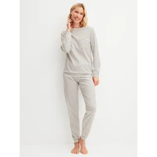Schlafanzug CALIDA "Sweet Dreams", Damen, Gr. M (44/46), charm cream, Interlock, Obermaterial: 100% Baumwolle, bequem lang, Rundhals, angesetztes Bündchen, Homewear-Sets Schlafanzug, Langarm, Rundhals, Interlock-Qualität, weich, bequem