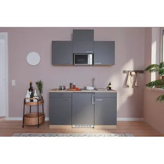 Respekta Miniküche , Grau, Eichefarben , Holzwerkstoff , 1,1 Schubladen , seitenverkehrt montierbar, nur wie online abgebildet bestellbar , 150 cm , Made in Germany , links aufbaubar, rechts aufbaubar , Küchen, Küchenzeilen & Küchenblöcke, Küchenzeilen