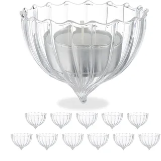 Relaxdays Teelichthalter schwimmend, 12er Set, Glas, Wasserdeko Hochzeit, Pool & Teich, Schwimmteelichter, transparent