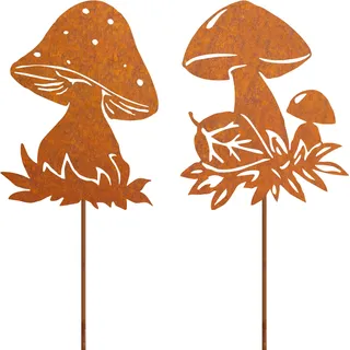 JYUECIAN Roststecker Pilz Gartenstecker Herbst Rost Deko für Garten, Edelrost Metall Fliegenpilze groß Gartendeko für Draußen