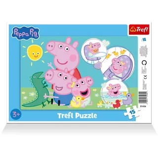 Trefl – Peppa Pig, das netteste Schweinchen – Rahmenpuzzles für Kleinkinder, 15 große Teile, Rahmen und Feste Unterlage, für Kinder ab 3 Jahren