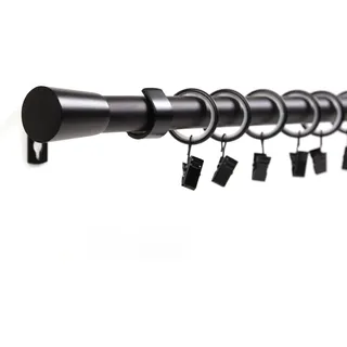 Gardinenstange 19mm 1-läufig Schwarz mit Kegel Komplett-Set-Liya – 300cm - Schwarz