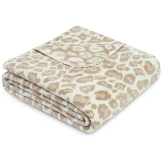 s.Oliver Leo Decke 150x200 cm - Baumwollmix, Made in Germany, warm & waschbar, Kuscheldecke Leoparden Muster beige