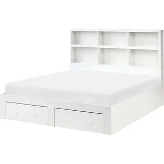 BELIANI Bett Weiß Kiefernholz mit Lattenrost 160 x 200 cm mit Stauraum 2 Schubladen Regalwand Kopfteil Funktional Modern Skandi Design Schlafzimmer - Weiß