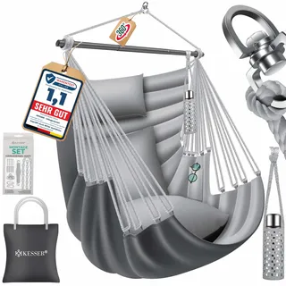 KESSER® Hängesessel Haiti 150kg Traglast, Hängestuhl 360° Drehung, Hängeschaukel Indoor-Outdoor UV-beständig & Wasserfest, Pflegeleicht, Inkl. 2 Kissen, Tragetasche, Flaschenhalter & Montage-Set