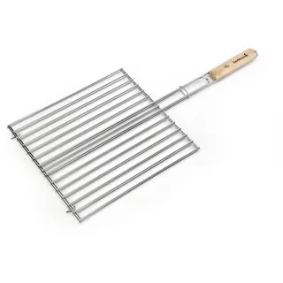 barbecook Klappbares Grillgitter aus verchromtem Edelstahl mit hochwertigem Griff aus nachhaltigem Holz zum beidseitigen Grillen von Fleisch, Fisch und anderem Grillgut, 72.0x1.0x34.0 cm