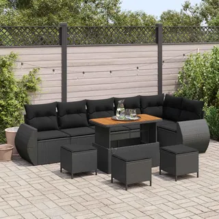 vidaXL Gartensofa-set mit Kissen mit Kissen 10 pcs Schwarz Poly Rattan - Schwarz