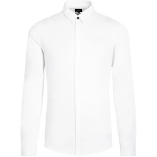 Armani Exchange Men's Long Sleeve Stretch Cotton-Satin Button Up White,XL