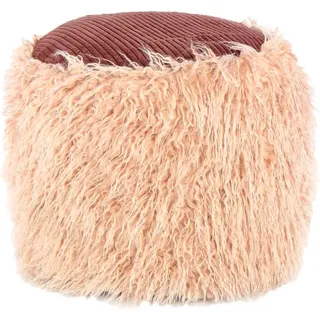 Kayoom Pouf "Fellpouf Bobtail 125, Fellhocker in zweifarbigem Design" 1 Stk. tlg. modern, dekorativ, kindersicherer Reißverschluss an der Unterseite, beige, braun