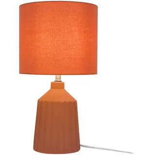 Relaxdays Tischlampe, gemusterter Keramikfuß, Stoffschirm, E27, HxD: 42 x 23 cm, Nachttischlampe mit Kabel, Terracotta