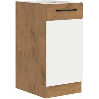 ROCK – Hochschrank – Lancelot-Eiche und glänzend weißes Melamin – 40 cm – 1 Flügeltür - Weiß