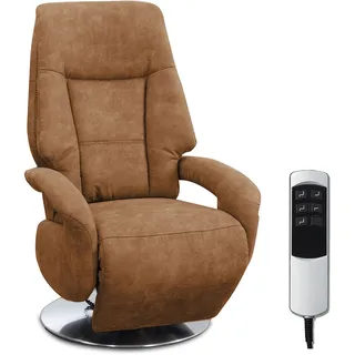 Cavadore TV-Sessel Edinburgh / Fernsehsessel mit elektrisch verstellbarer Relaxfunktion / 2 E-Motoren / 74 x 114 x 77 / Lederoptik: cognac