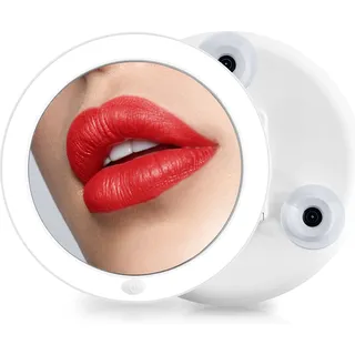 EMKE Kosmetikspiegel 7-Fach Vergrößerungsspiegel mit LED Beleuchtung Rund Schminkspiegel mit Saugnapf Rasierspiegel Weiß Wandspiegel Batteriebetrieben - Weiß