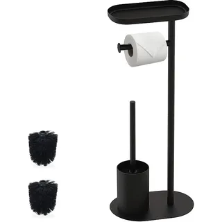 Relaxdays Wc-Garnitur , schwarz , Metall, Kunststoff , 23x65x17 cm, , Badezimmer, WC Ausstattung, WC-Bürsten