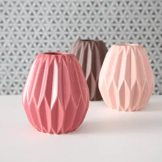 mucplants 3er Set Vasen rosa Höhe ca.13cm Dekovasen Blumenvasen Tischvasen Steingut Blumen