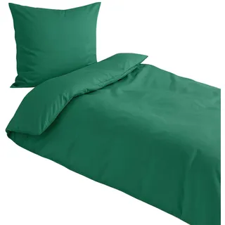 Traumschlaf Uni Mako-Satin Bettwäsche – seidig glatt & hautsympathisch aus 100% Baumwolle – edles Uni Design, atmungsaktiv & pflegeleicht – mit Reißverschluss – 135x200 cm + 80x80 cm, dunkelgrün