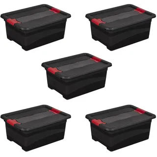 keeeper eckhart 5x Transportbehälter mit Deckel und Schiebeverschluss, Extra Stabil, 39,5 x 29,5 x 17,5 cm, 12 l, Graphit Grau