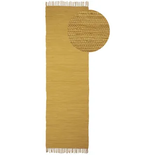 carpetfine Kelim Chindi uni Wendeteppich 70 x 140 cm Gelb