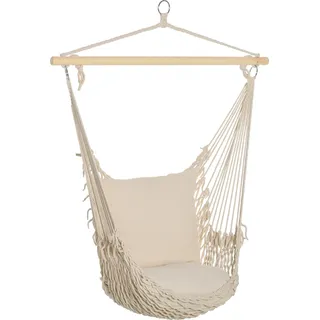 Hängesessel Baumwoll-Polyester, 120x90 cm, Weiß, inkl. 2 weichen Kissen, Baumwoll-Polyester-Seilgeflecht mit Holzstab, belastbar bis 120 kg - Weiß