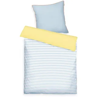 TOM TAILOR Bettwäsche Stripes with a Kick Sky Blue & Light Lemon, 80x80 cm + 135x200 cm, 100% Baumwolle/Perkal, mit Wendemotiv, Farbiger Paspel am Kissen und Markenreißverschluss, 00009015050