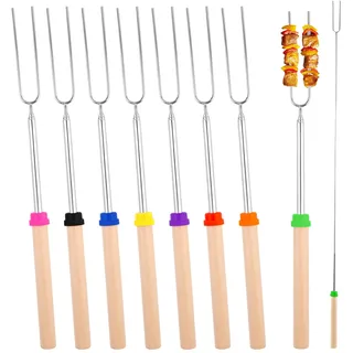 8 Stück Grillspieße Lagerfeuer, Lagerfeuer Spieße Lang, Teleskop Grillspieße Edelstahl Marshmallow Grillgabel BBQ Gabeln, Edelstahl Ausziehbar, für Camping Grill BBQ den Außenbereich, 31-81cm