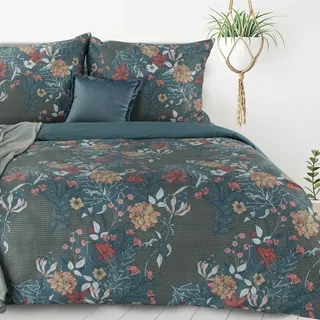 Design91 Bettwäschegarnitur Bettwäsche LEA 02 160x200 cm 3 TLG SET: mit 2 Kissenbezüge 70x80 cm - Petrol